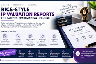 prepare rics style IP valuation reports for patents trademarks and licensing