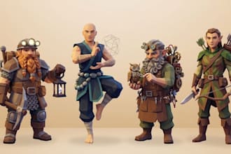 create 3d low poly character models, rigging, and animation for game assets