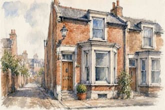 paint a watercolor house portrait or city space illustration
