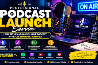 set up and launch your podcast with full branding and SEO