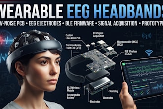 prototype wearable eeg headbands with low noise pcb, ble electrodes and firmware
