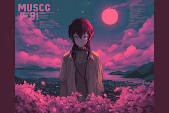 create anime style album cover, music cover