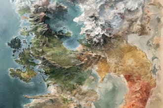 draw a fantasy map with digital watercolors