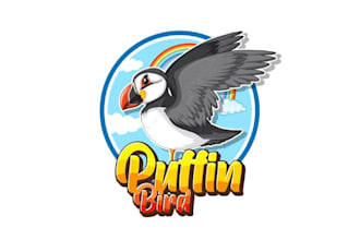 design a cute puffin bird mascot logo with cartoon character style