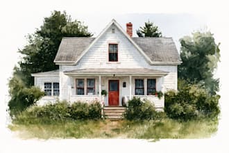 create house and building photo into watercolor art