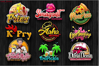 craft cartoon food logo for restaurants, BBQ and fast food