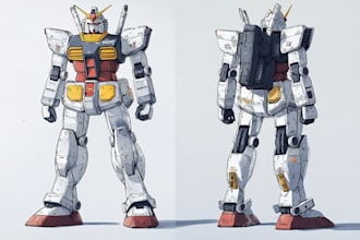 draw an amazing gundam mecha character illustration