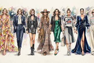 create fashion illustration of your design croquis, portrait or lookbook