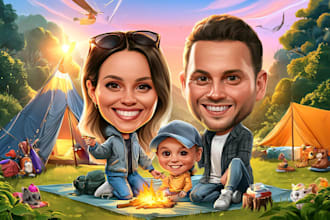 paint high quality caricature cartoon portrait from photo