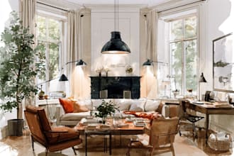 design your interior sketch into a watercolor drawing