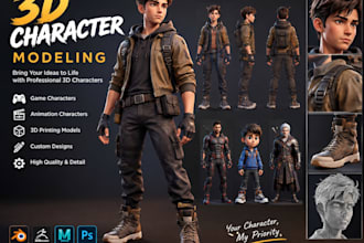 create a custom 3d character model for games, animation