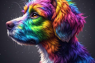 draw a rainbow watercolor portrait of your pet
