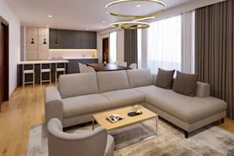 do 3d interior design for kitchen, bathroom, dining, bedroom, living room design