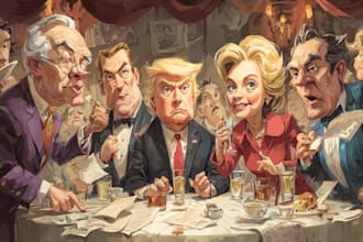 illustrate bold editorial satire artwork