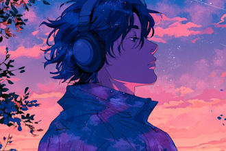 create anime style album cover, music cover