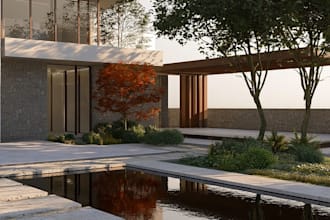 design modern luxury villa landscapes, courtyards, and outdoor living space