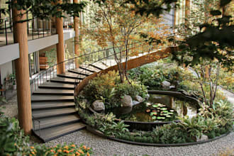 render luxury commercial landscapes, resort gardens, and hotel courtyards