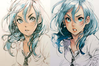 draw anime sketch colored