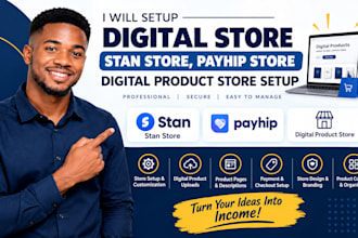 setup digital store, stan store, payhip store, digital product store setup