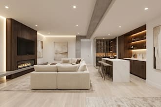 do basement interior design, game, gym room, 2d remodel plan with 3d rendering