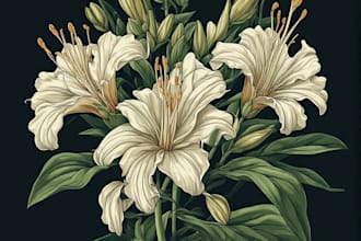 draw botanical illustrations of flowers, plants, line art