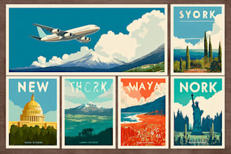 design illustrated posters of landmarks cities or national parks