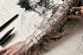 draw a custom japanese tattoo illustration and traditional tattoo design