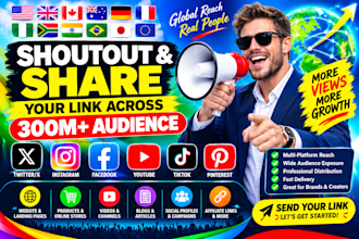 shoutout promote share website link to 300m twitter ig fb yt tiktok pinterest