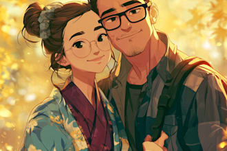 draw beautiful anime couple portrait for anniversary or gift