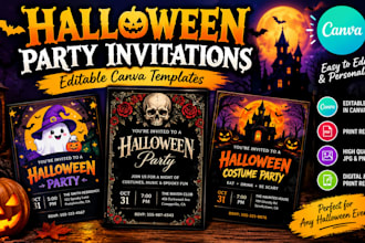 design halloween invitation party invitation canva editable digital event invite