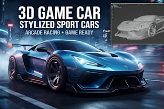 create 3d sport car model, arcade racing sport car, low poly car, game car asset