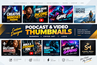 design podcast thumbnails youtube game thumbnails banner podcast cover art logo