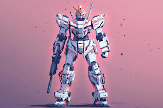 make gundam character illustration and robot art