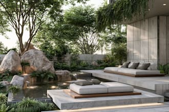 color 2d landscape design in plans, sections and elevations