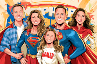 turn yourself a custom family superhero portrait illustration