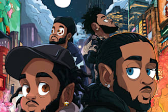 draw crazy cartoons, album cover, punk, rock, hiphop etc