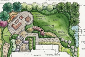 draw 2d site plan, plot plan, property map, and landscape layout drawing