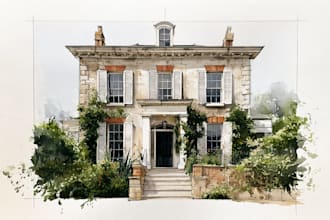 draw building and interior floor plans in watercolor