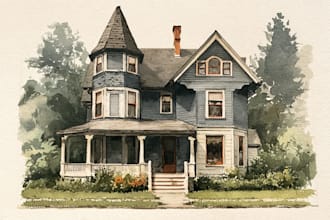 draw a watercolor house painting