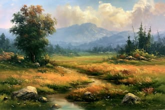 paint reproduction  landscape in real oil painting