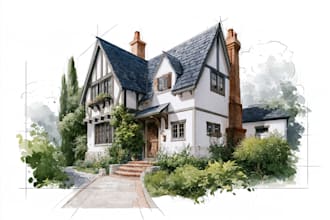 draw house illustration watercolor style