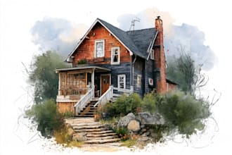 paint a little house in watercolors