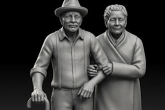 sculpt group photo to stl,family figurine,statue,humanlike miniatures figures