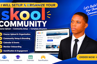 setup skool community, skool course setup and online community