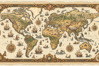 create historical map, antique map illustration and vintage cartography