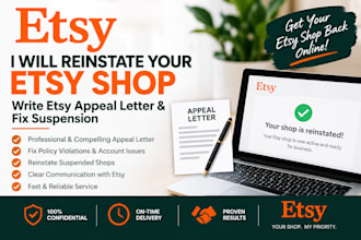 reinstate etsy shop, write etsy appeal letter and fix suspension, reopen etsy