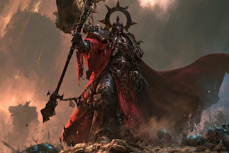 create an epic grimdark sci fi warrior character illustration