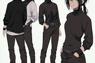 create anime illustration or fan art and model sheet