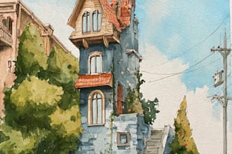 paint watercolor house design