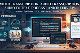 do video transcription, audio transcription, audio to text podcast and interview